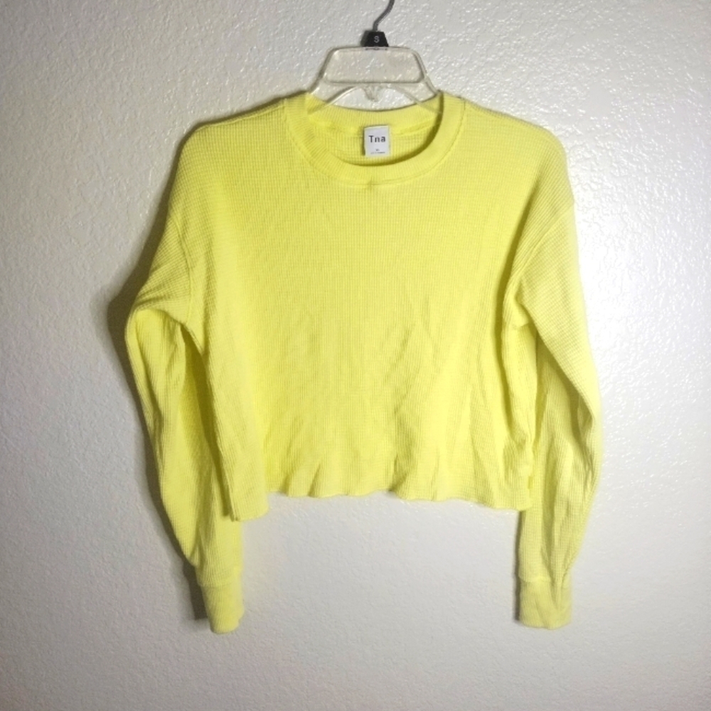 Aritzia Tna Waffle Crew Boxy Long Sleeve Shirt Tee Yellow Sz Xs
